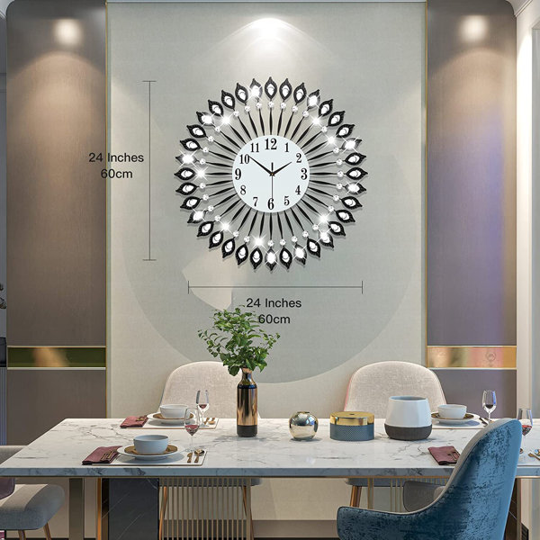 Rosdorf Park 24 Inches Home Decoration Big Black Crystal Wall Clocks